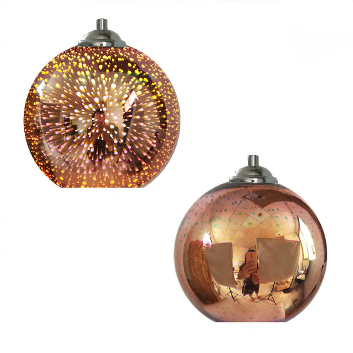 3D Fireworks Glass Dome Pendant, E26, Bronze Silver or Gold