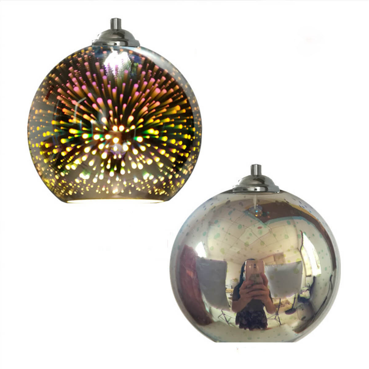 3D Fireworks Glass Dome Pendant, E26, Bronze Silver or Gold