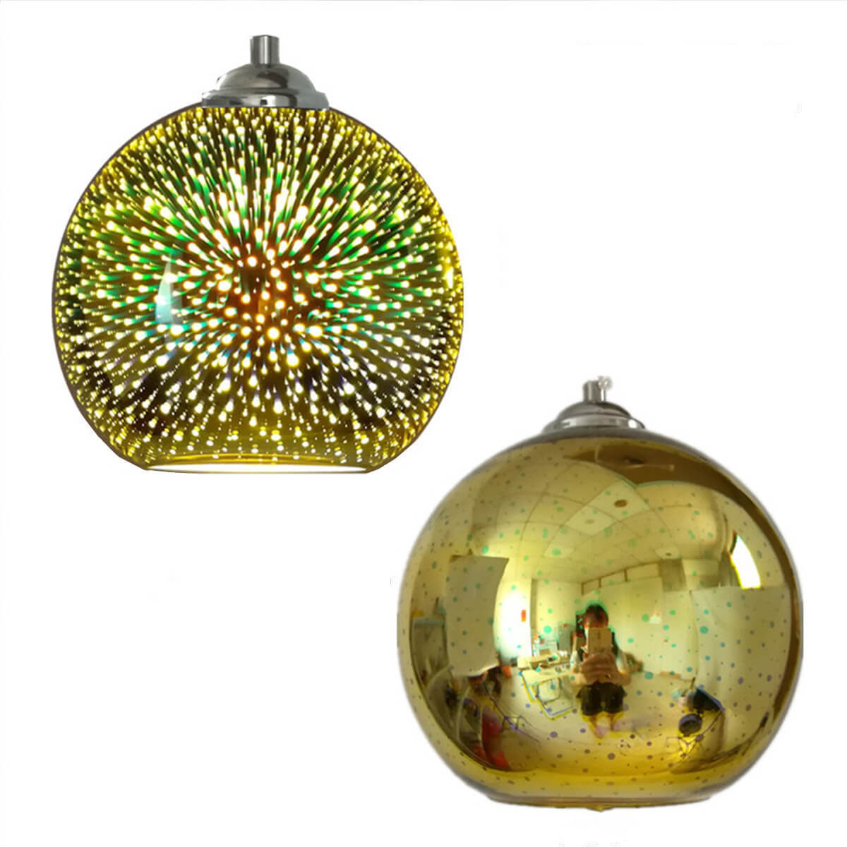 3D Fireworks Glass Dome Pendant, E26, Bronze Silver or Gold