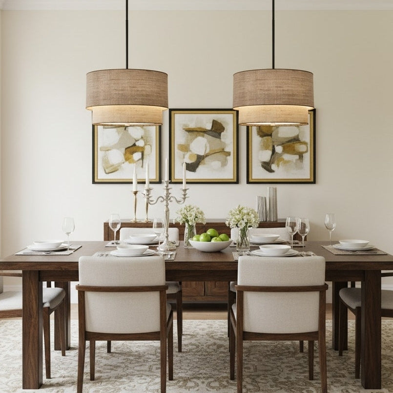 Dumora Double Fabric Drum Pendant Ceiling Light