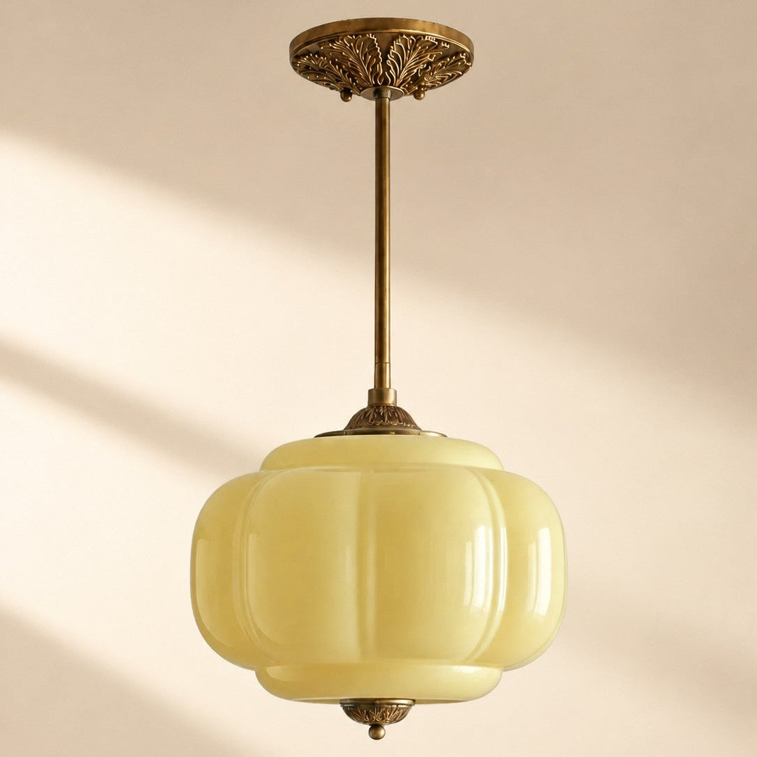 Scallop Milk Glass Pumpkin Pendant, Semi-Flush