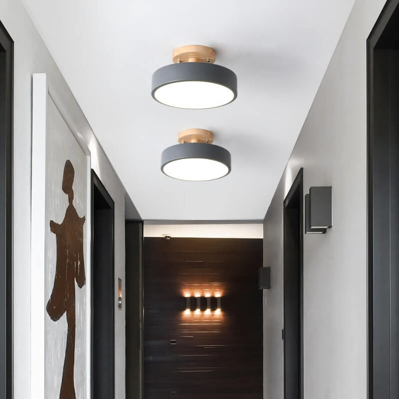 Nordic Round LED Ceiling Light, Original Wood Color