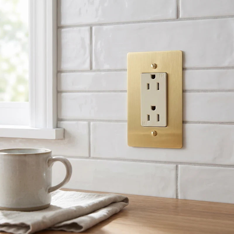 Duplex Wall Outlet, 15A, Solid Brass Panel, UL Listed