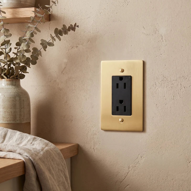Duplex Wall Outlet, 15A, Solid Brass Panel, UL Listed