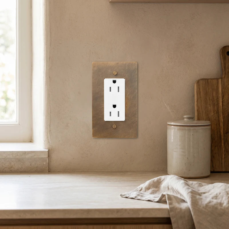 Duplex Wall Outlet, 15A, Solid Brass Panel, UL Listed