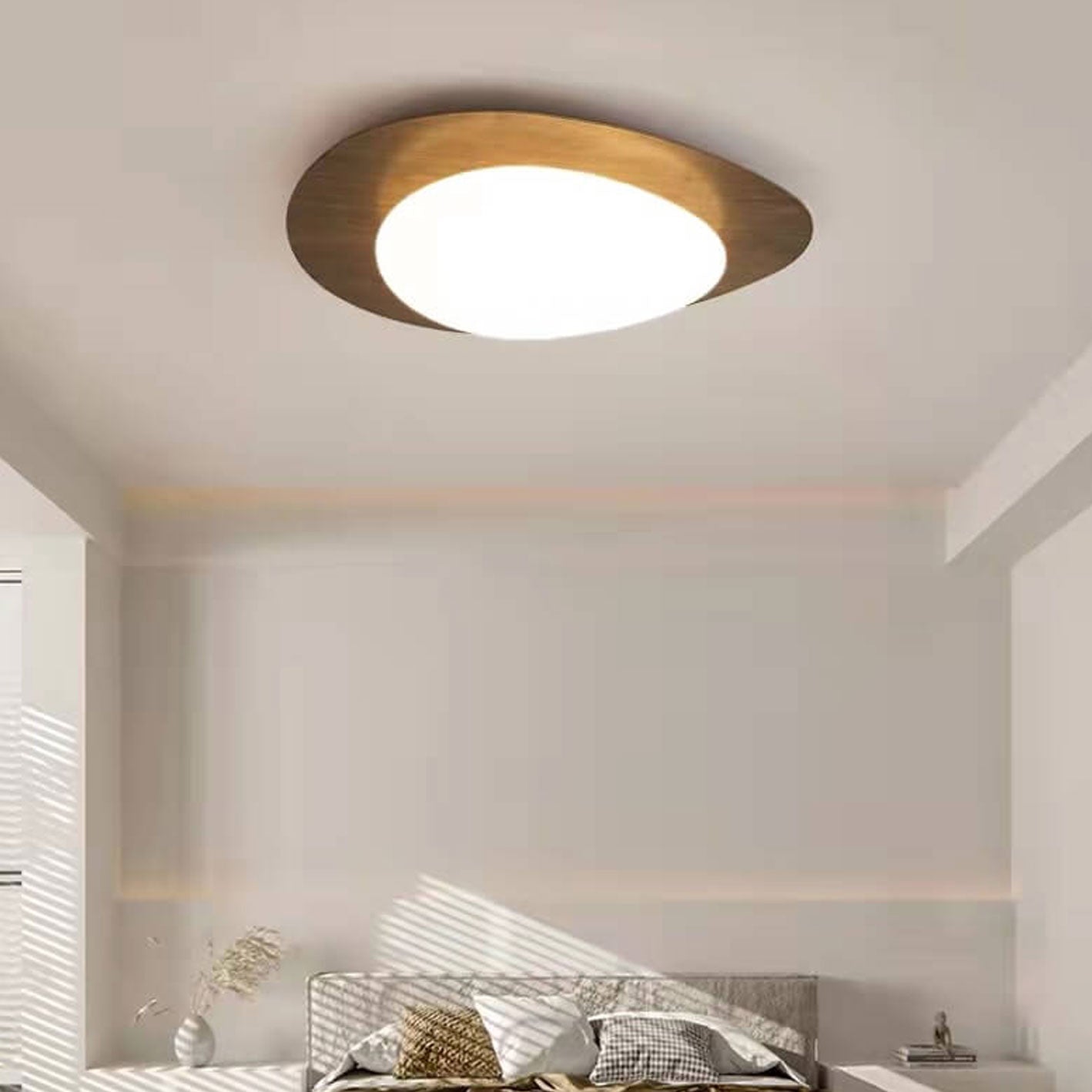 Pebble LED Flush Mount Ceiling Light, Wood or Walnut Grain, 2 Sizes