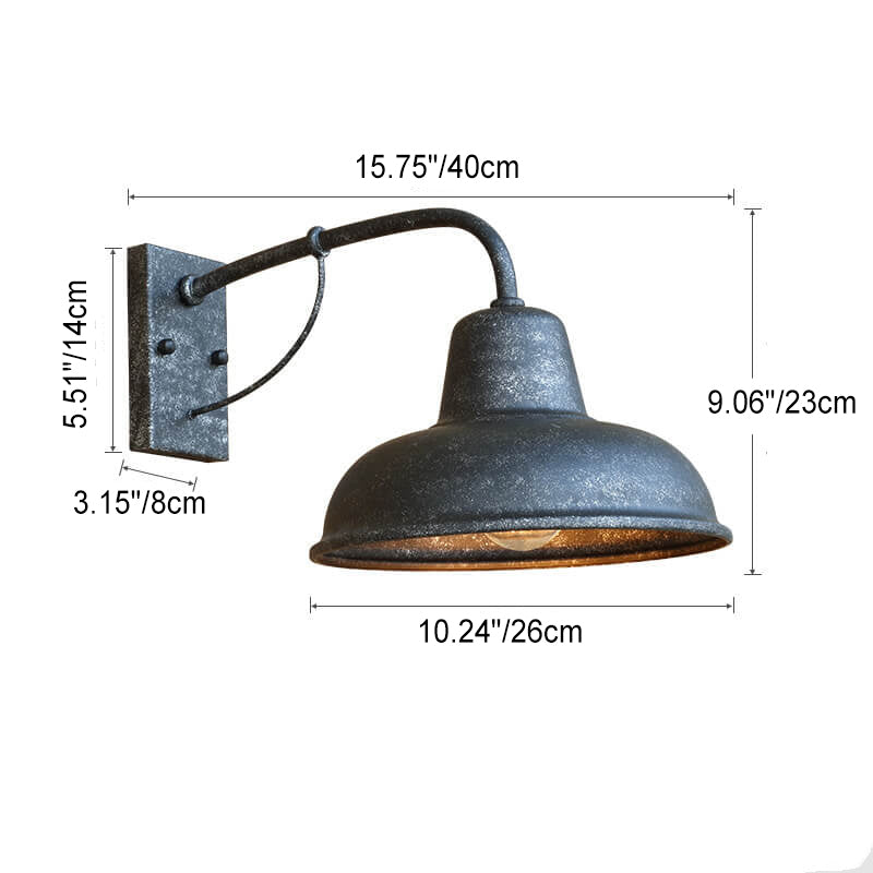 Vintage Iron Barn Outdoor Wall Sconce, E26, Black or Silver Black