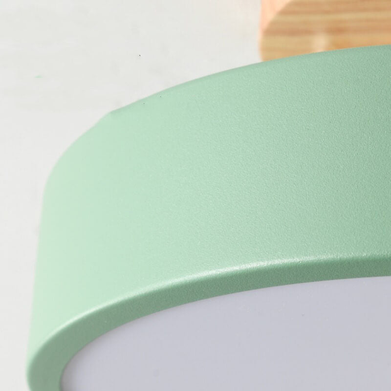 Nordic Round LED Semi-Flush Mount Light, Wood and Acrylic
