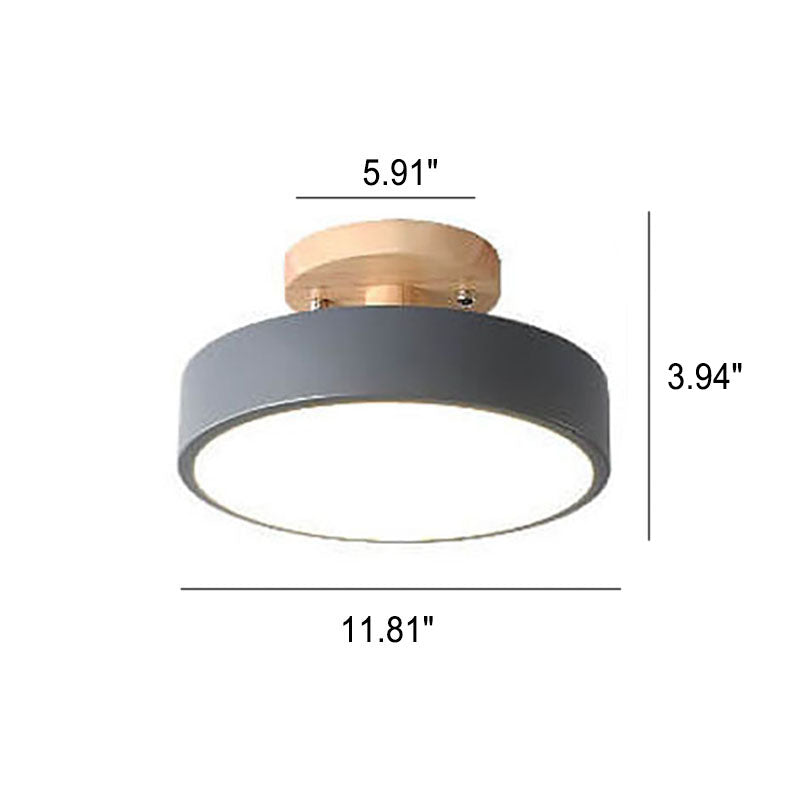 Round Wood LED Semi-Flush Ceiling Light, 3 Sizes, 5 Colors, 110-240V