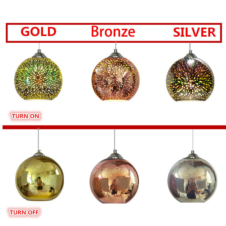3D Fireworks Glass Dome Pendant, E26, Bronze Silver or Gold