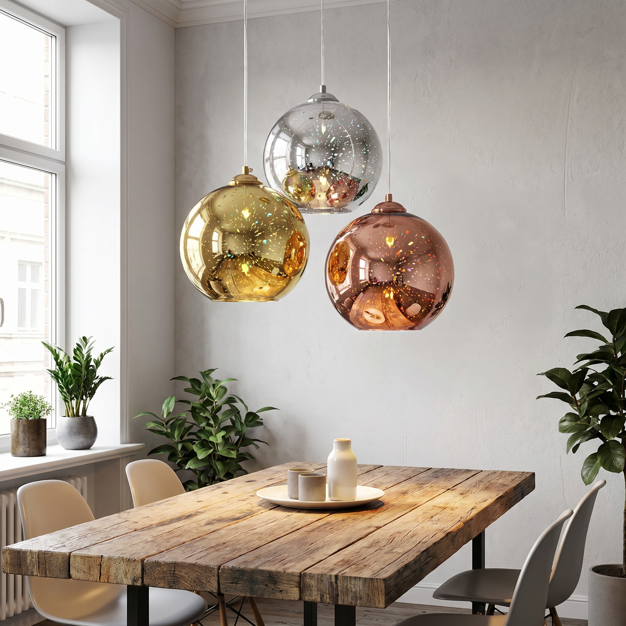 3D Fireworks Glass Dome Pendant, E26, Bronze Silver or Gold