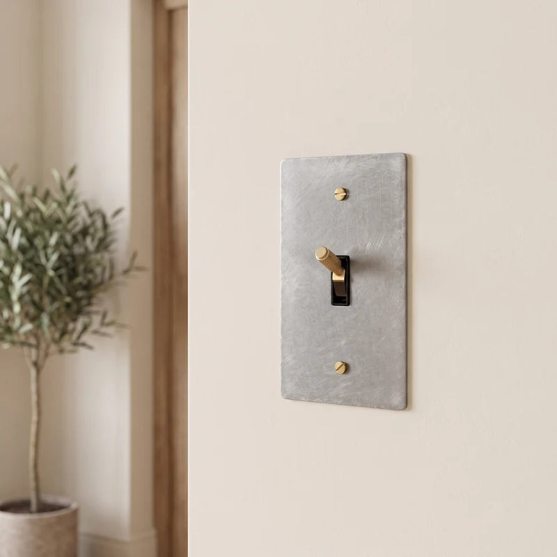 Toggle Light Switch, Cross Knurled Lever, Solid Brass Panel