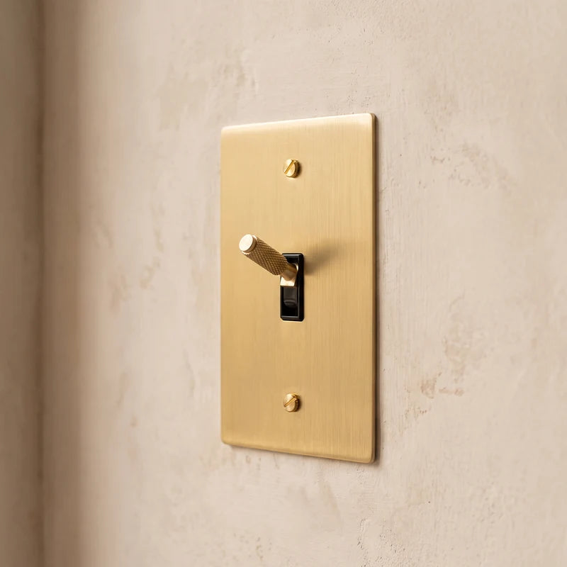 Toggle Light Switch, Cross Knurled Lever, Solid Brass Panel