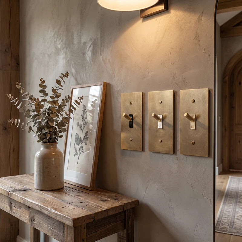 Toggle Light Switch, Cross Knurled Lever, Solid Brass Panel