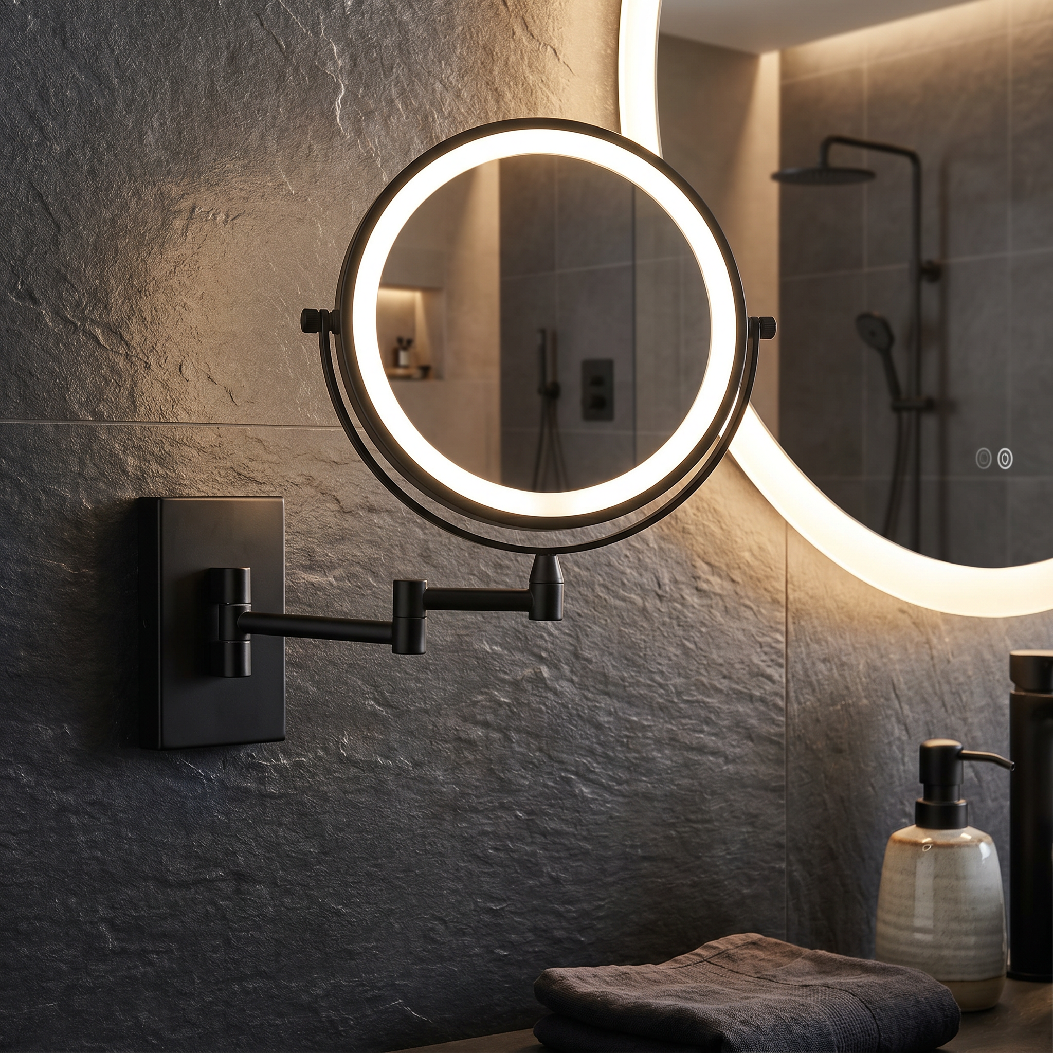 LED Vanity Mirror, Chrome Silver, Touch 3-Colour, USB-C, 20 cm