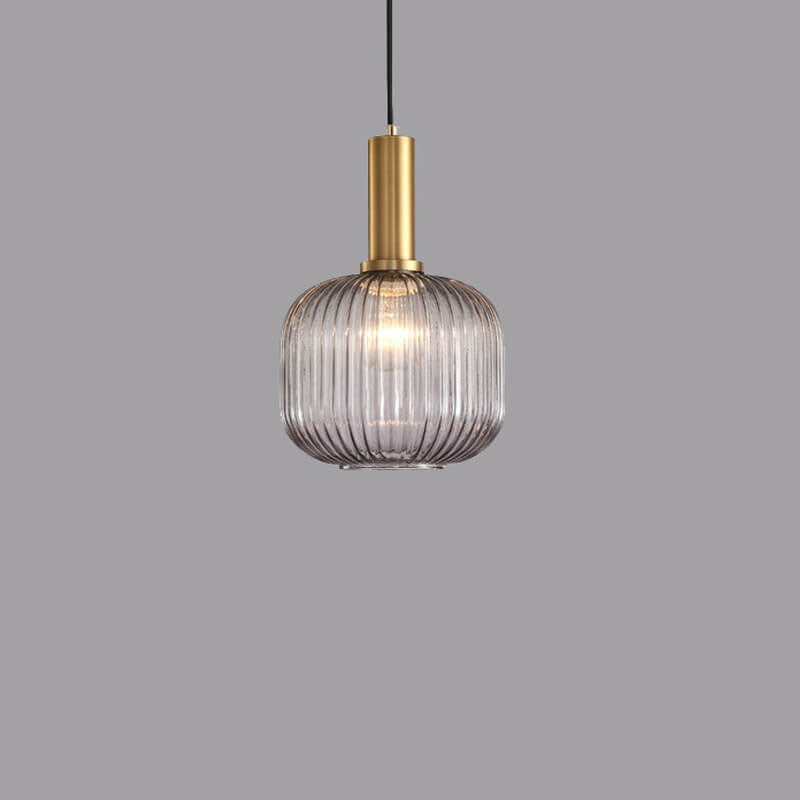Striped Glass Lantern Pendant, E26, Three Designs, Green Amber Gray