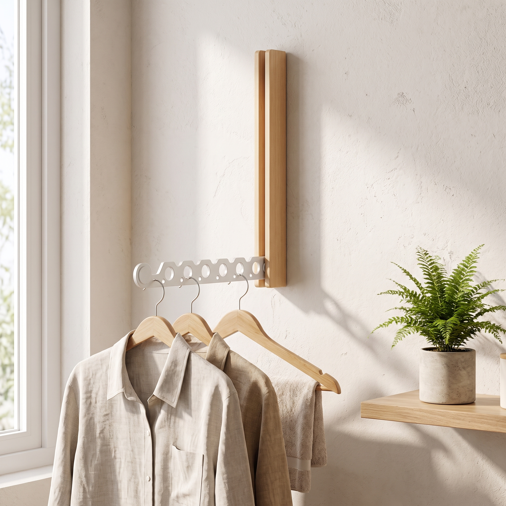Nordic Folding Wall Mounted Clothes Rack, Solid Wood