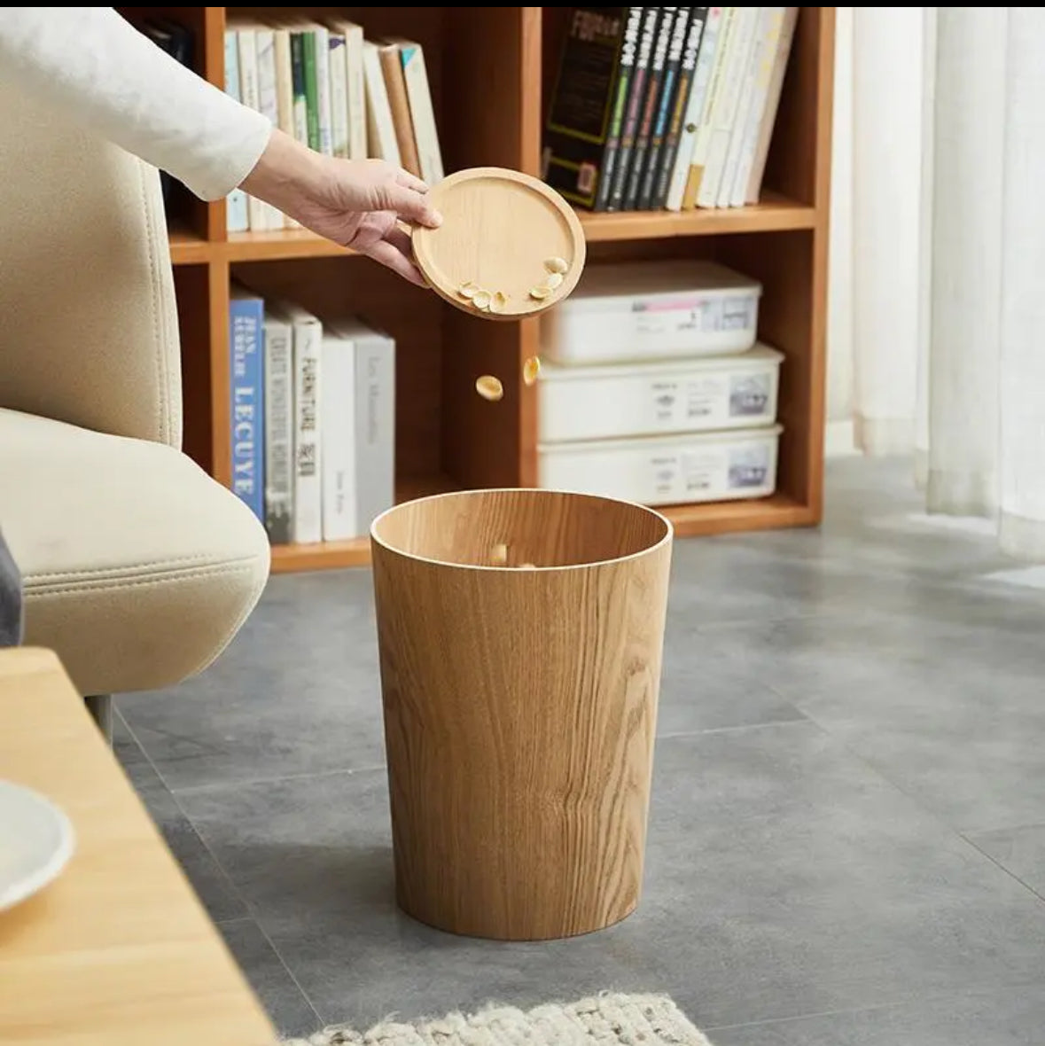 Timber-Style Rotating Waste Bin, Wood Grain, 360° Lid, 12'' x 9.5''