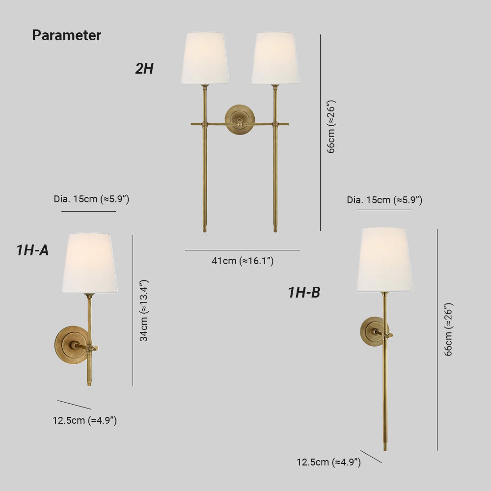 Tapered Fabric Wall Sconce, Brass, Black or Nickel, E26/E27, Three Sizes