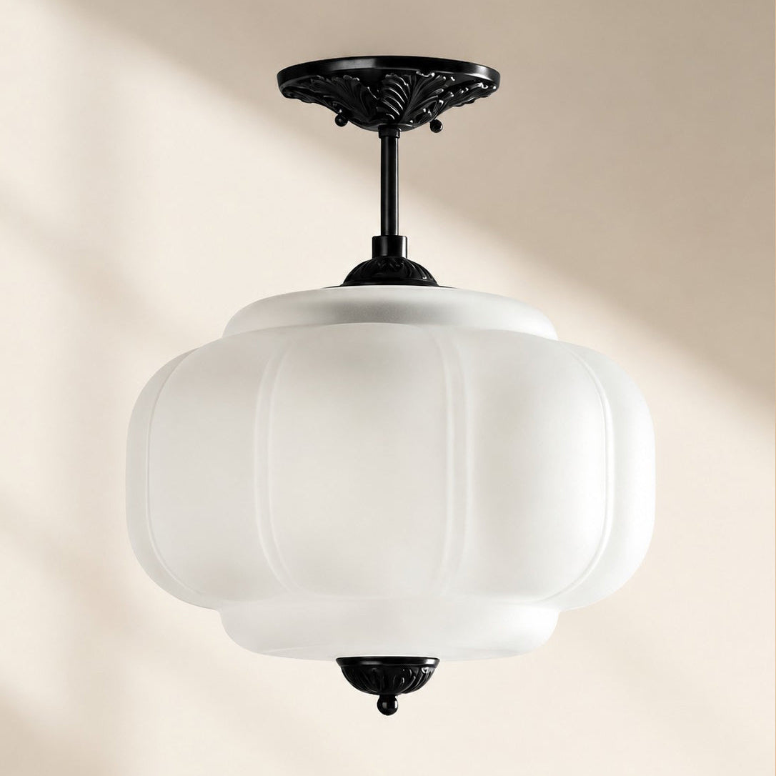 Scallop Milk Glass Pumpkin Pendant, Semi-Flush