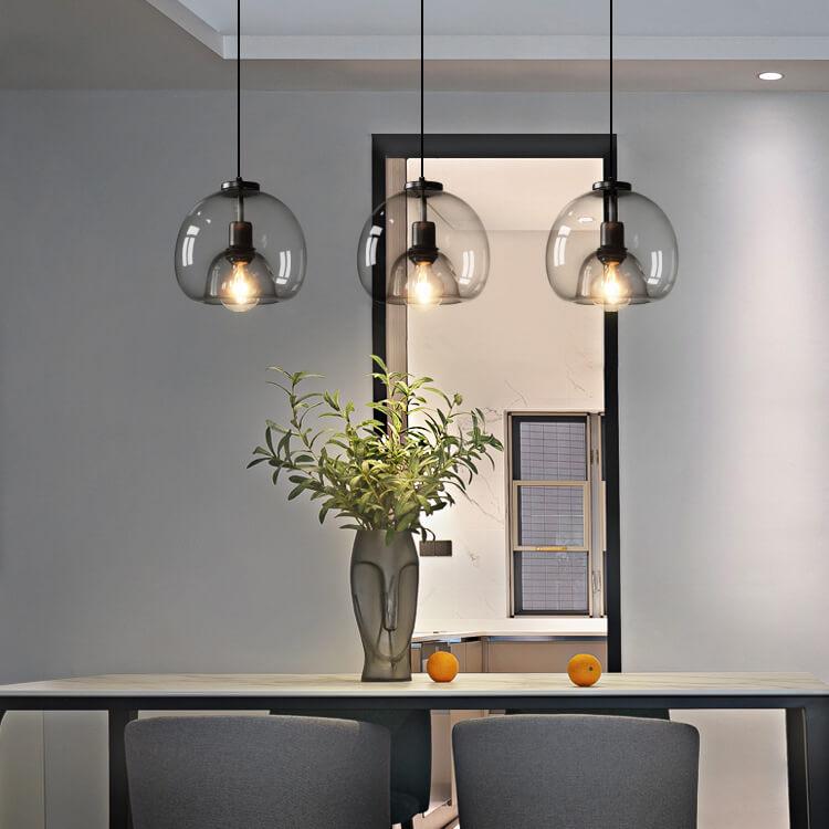 Smoke Gray Hand-Blown Glass Dome Pendant, E26/E27, UL Listed, 150cm Cord