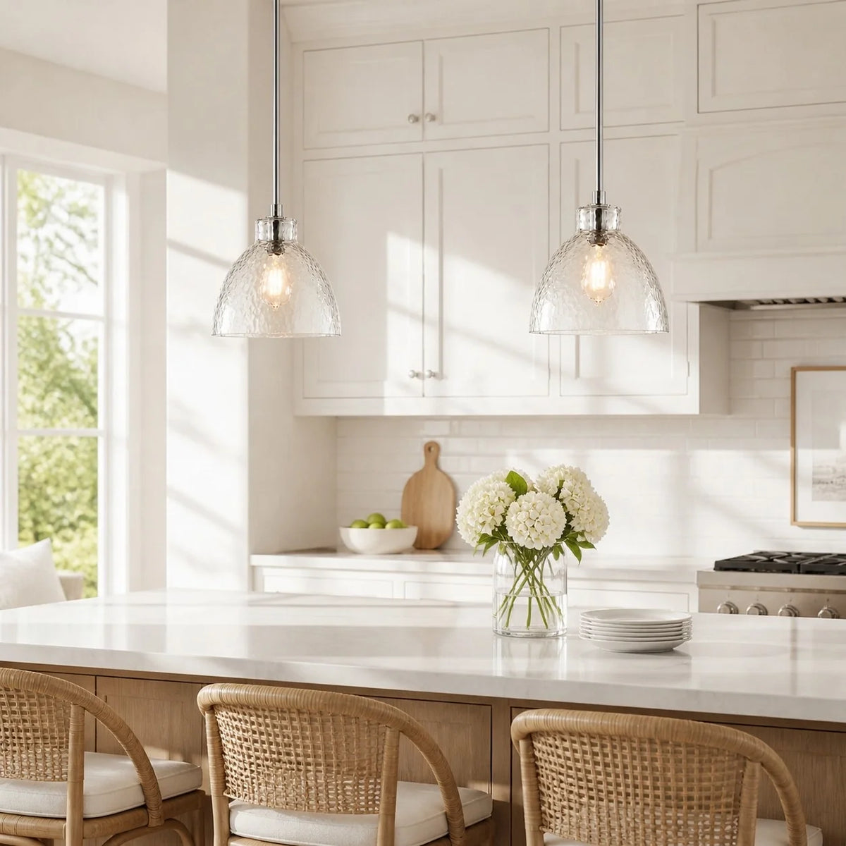 Celeste Farmhouse Hammered Glass Pendant, Dome Shade