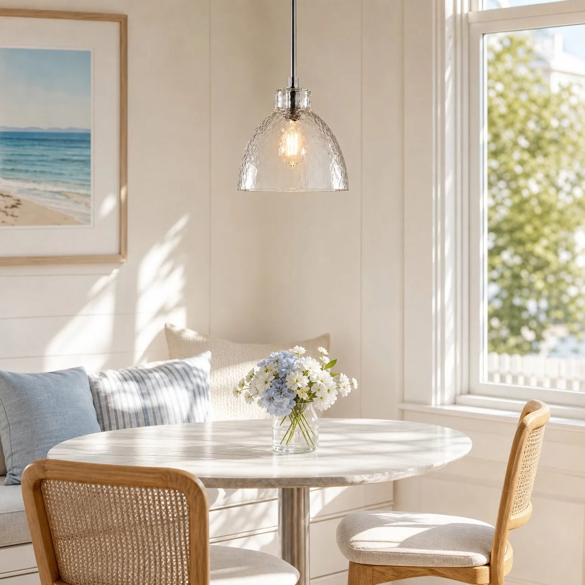 Celeste Farmhouse Hammered Glass Pendant, Dome Shade