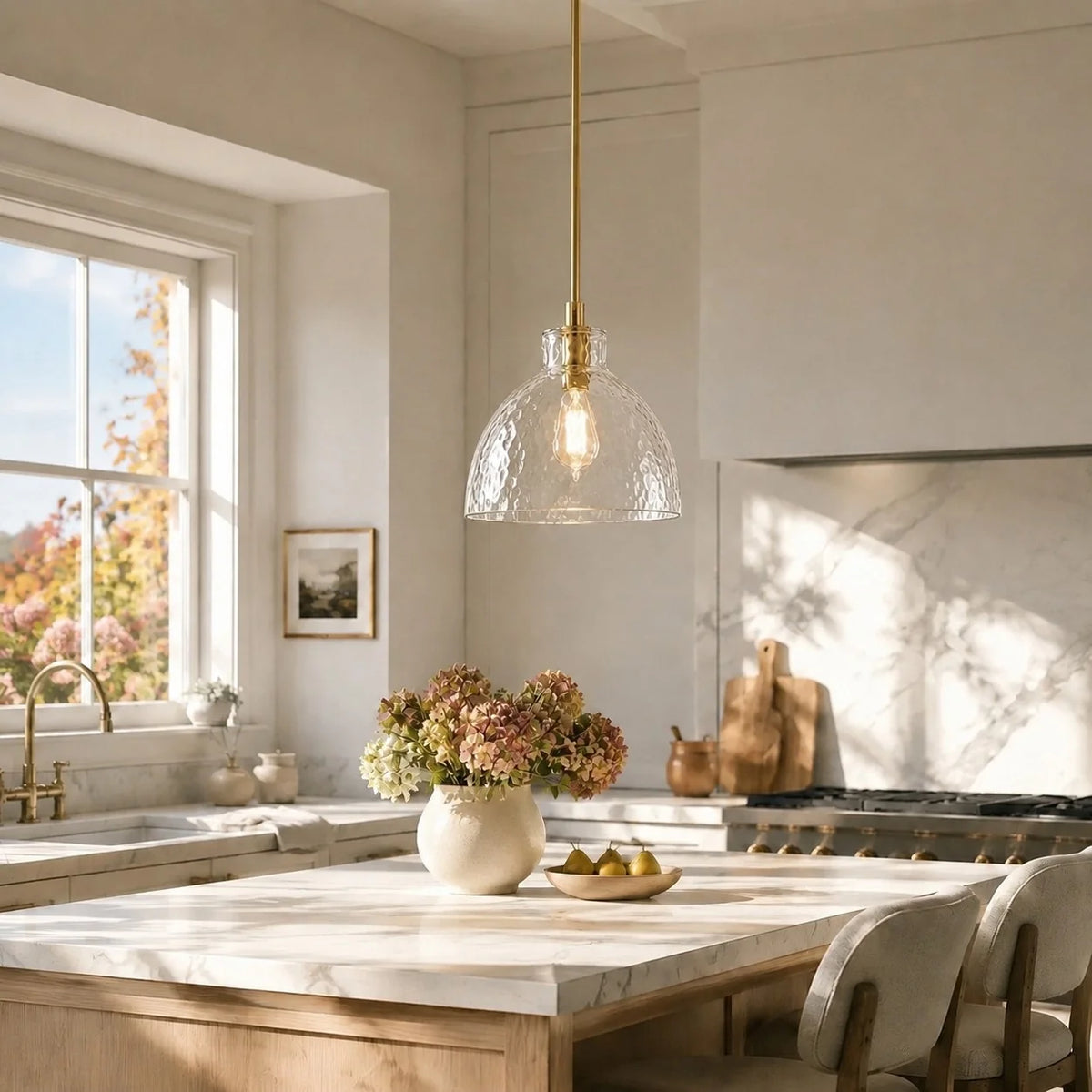 Celeste Farmhouse Hammered Glass Pendant, Dome Shade