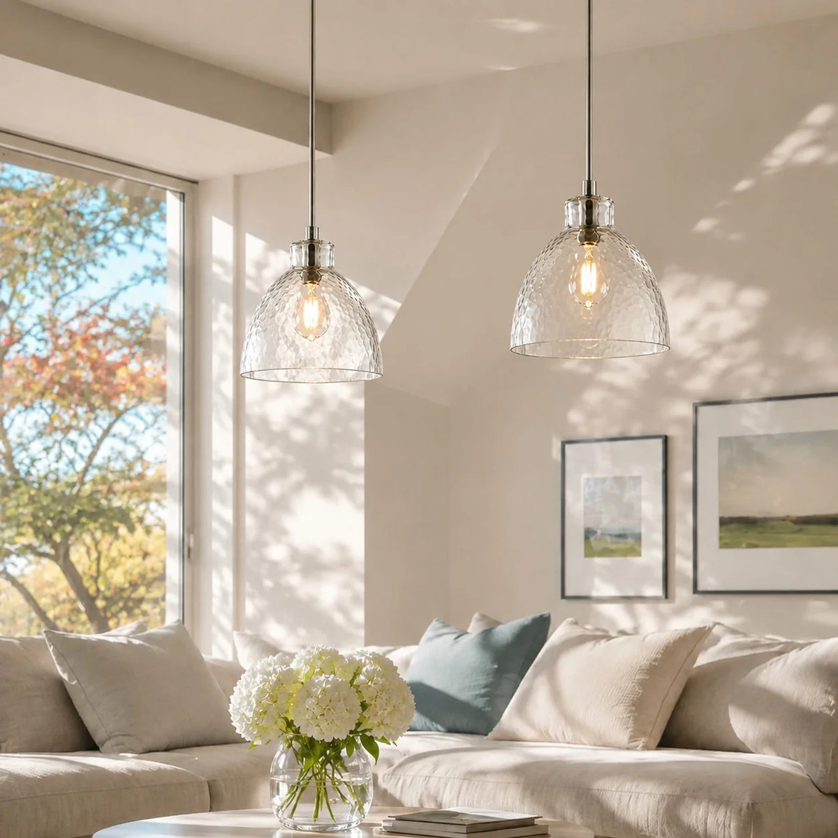 Celeste Farmhouse Hammered Glass Pendant, Dome Shade