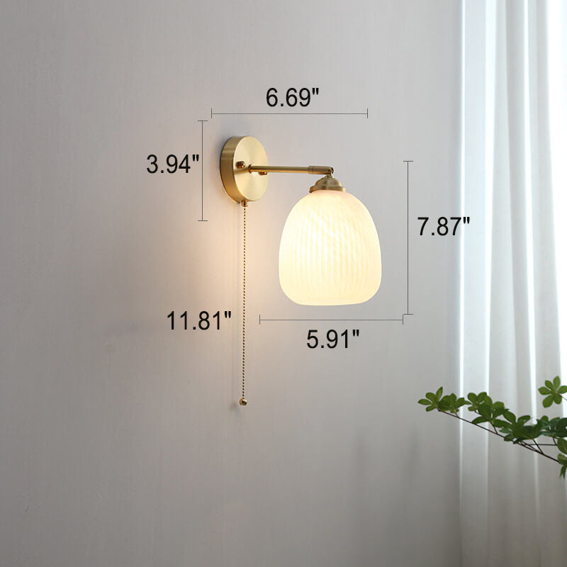 Striped Glass Brass Wall Sconce, Pull Cord, E26, Three Designs, 100-240V