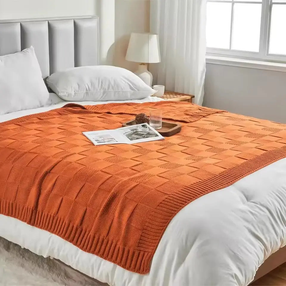 Wyrm Blocks Knitted Quilt, Checkered, Ribbed Edges