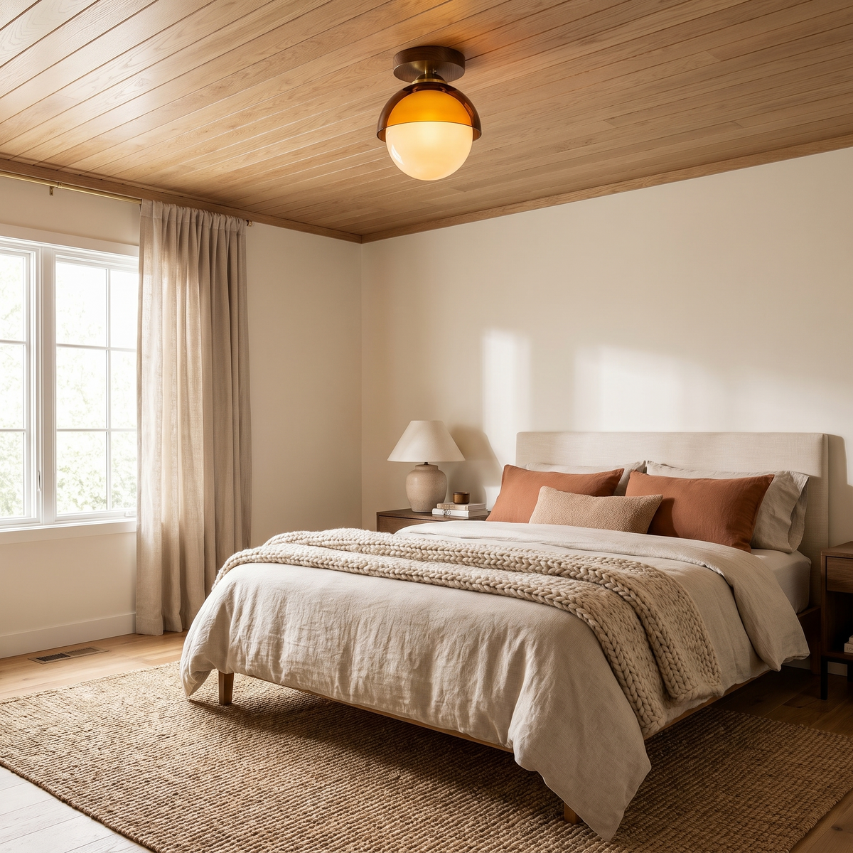 Afterglow Amber Dome Ceiling Light, Walnut