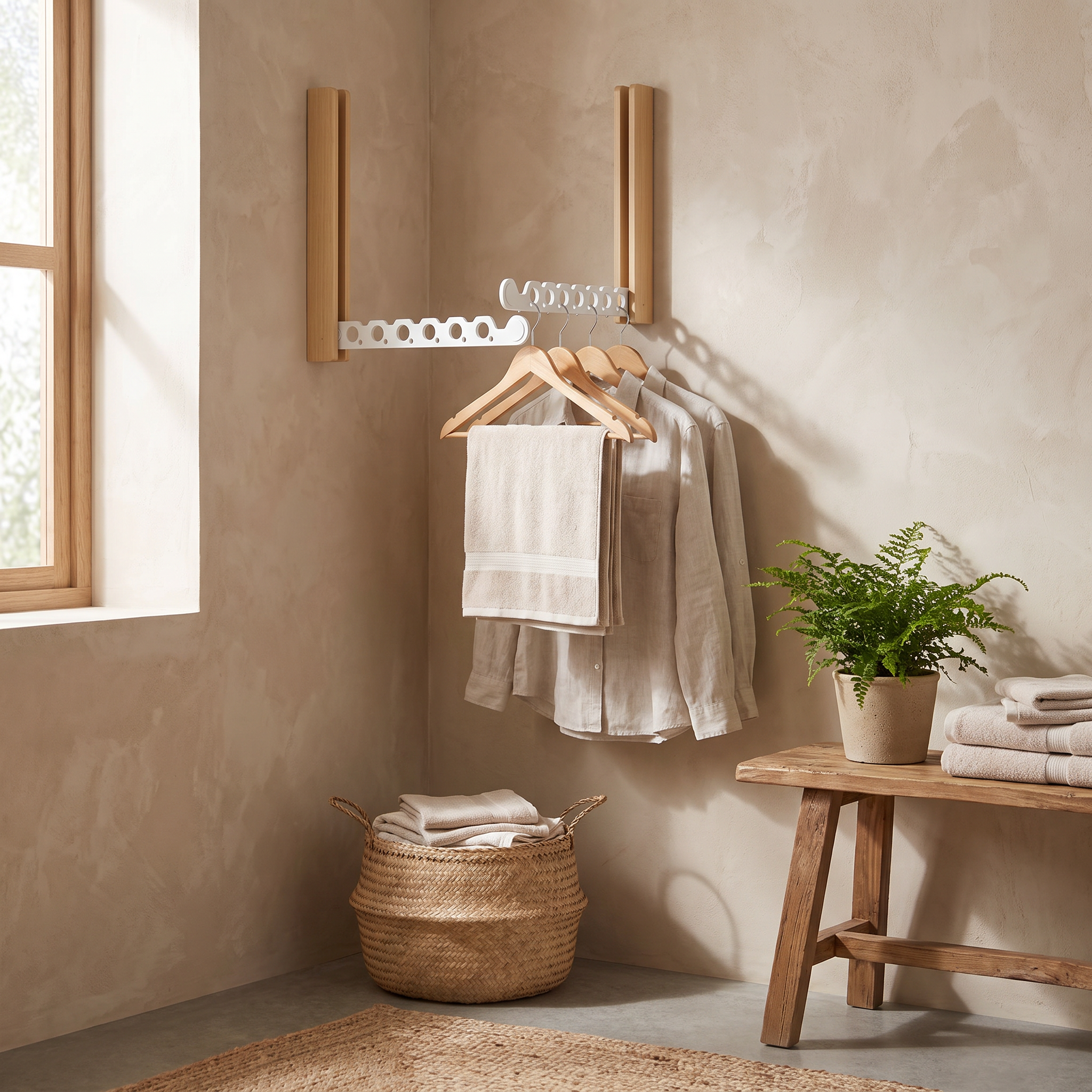Nordic Folding Wall Mounted Clothes Rack, Solid Wood