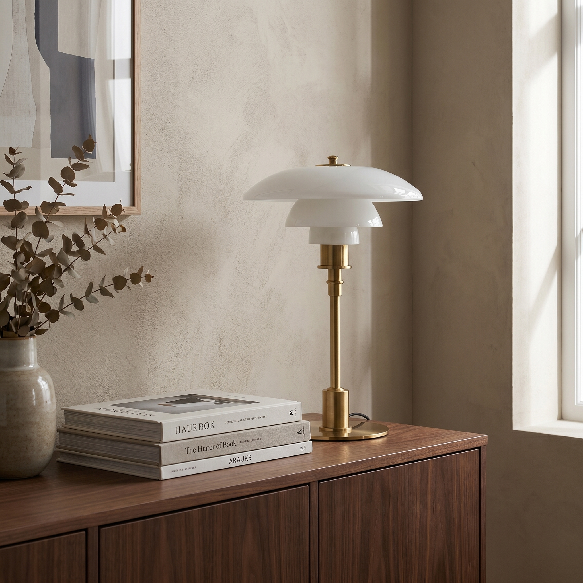 Art Deco Table Lamp, Iron and Frosted Glass, Amber or White Shade