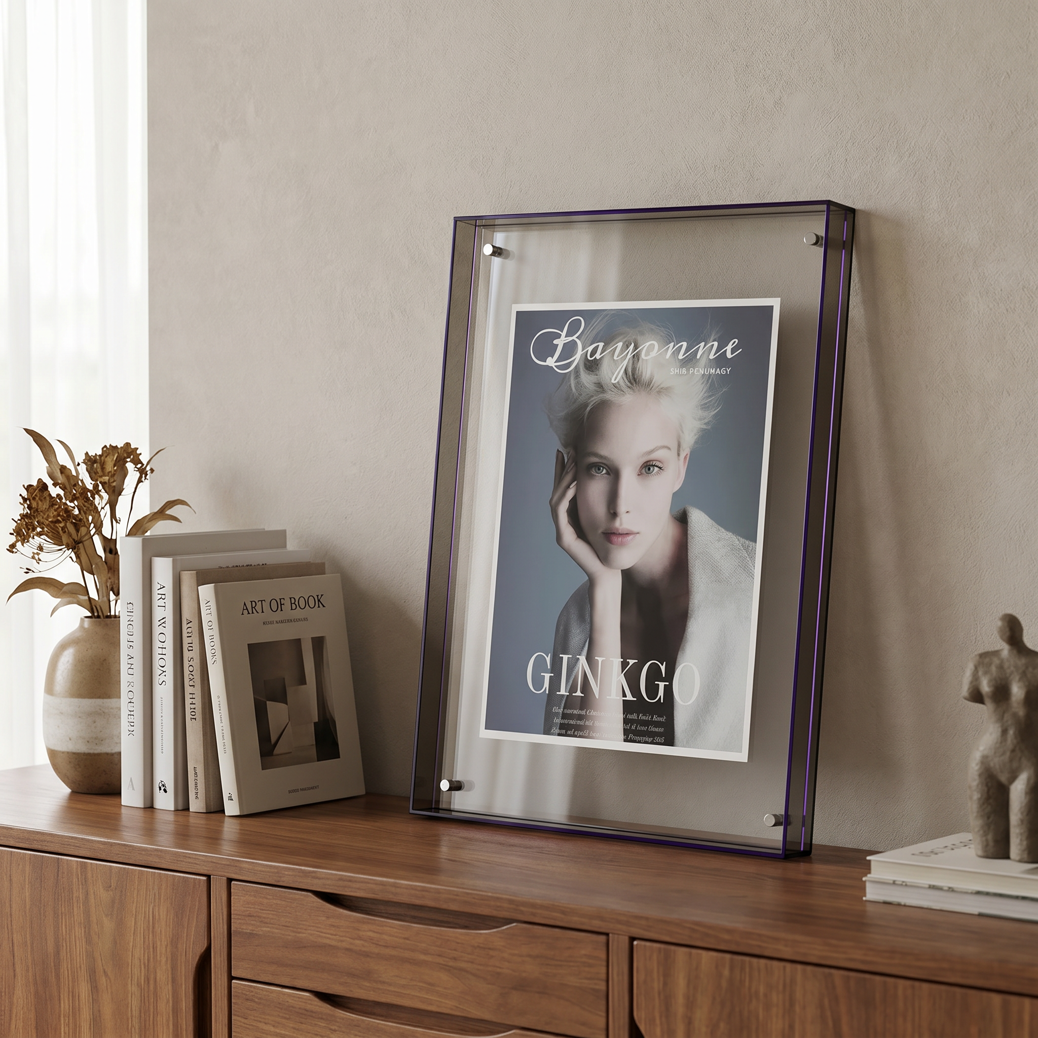 Acrylic Picture Frame, Vibrant Coloured Edge, Seven Sizes, Photo and Art