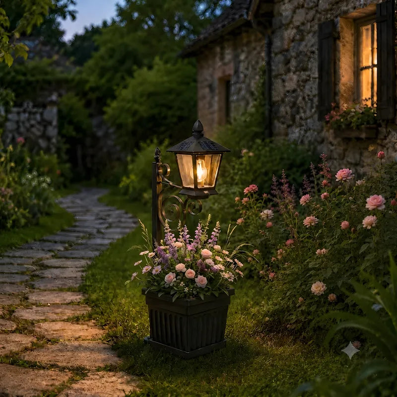 Askim lantern planter by a stone cottage path