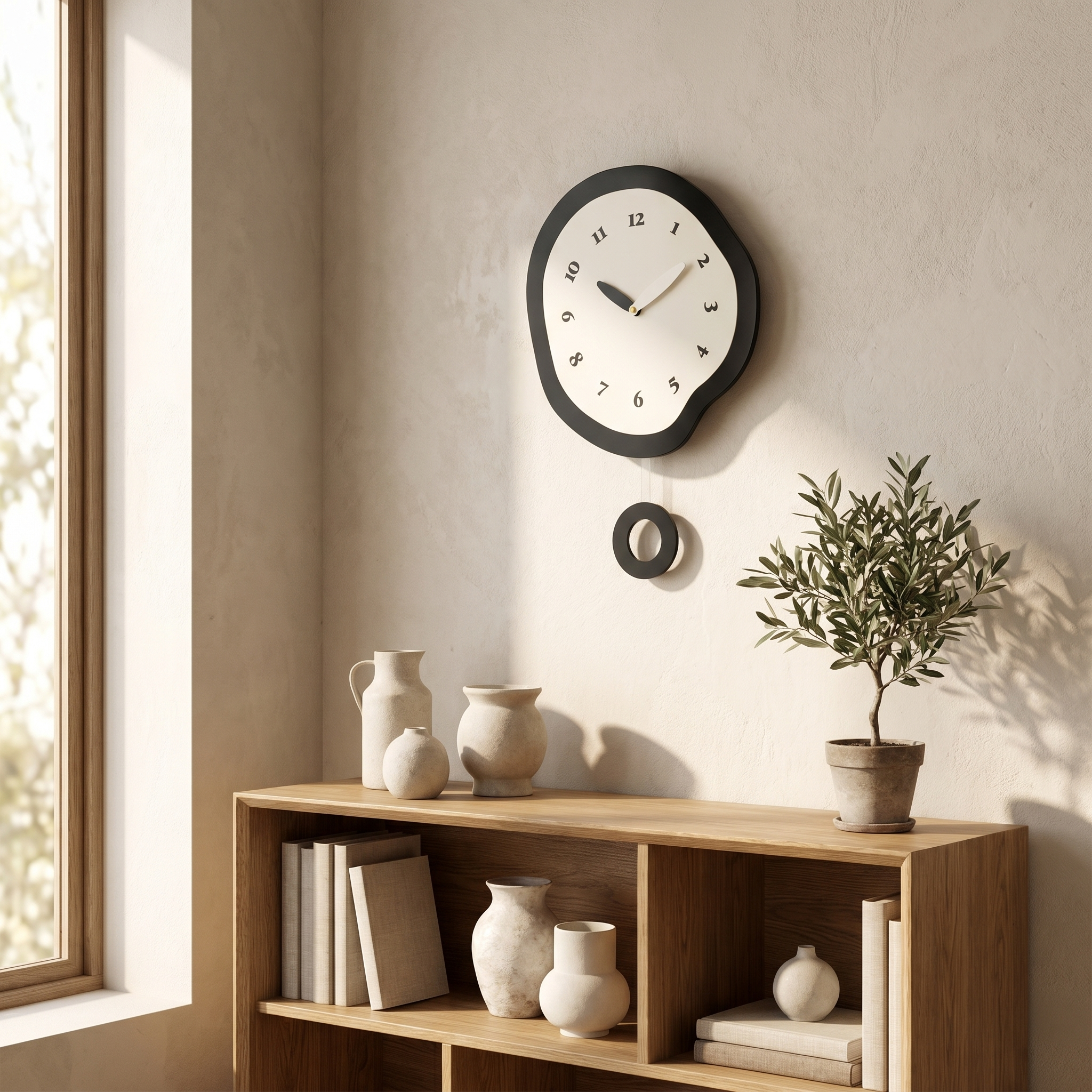 Abstract Silent Quartz Wall Clock, MDF and Acrylic, Pendulum or Without