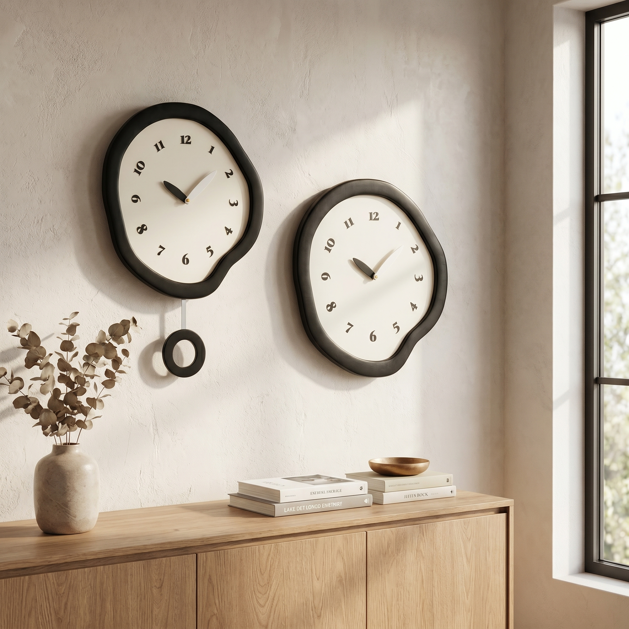 Abstract Silent Quartz Wall Clock, MDF and Acrylic, Pendulum or Without