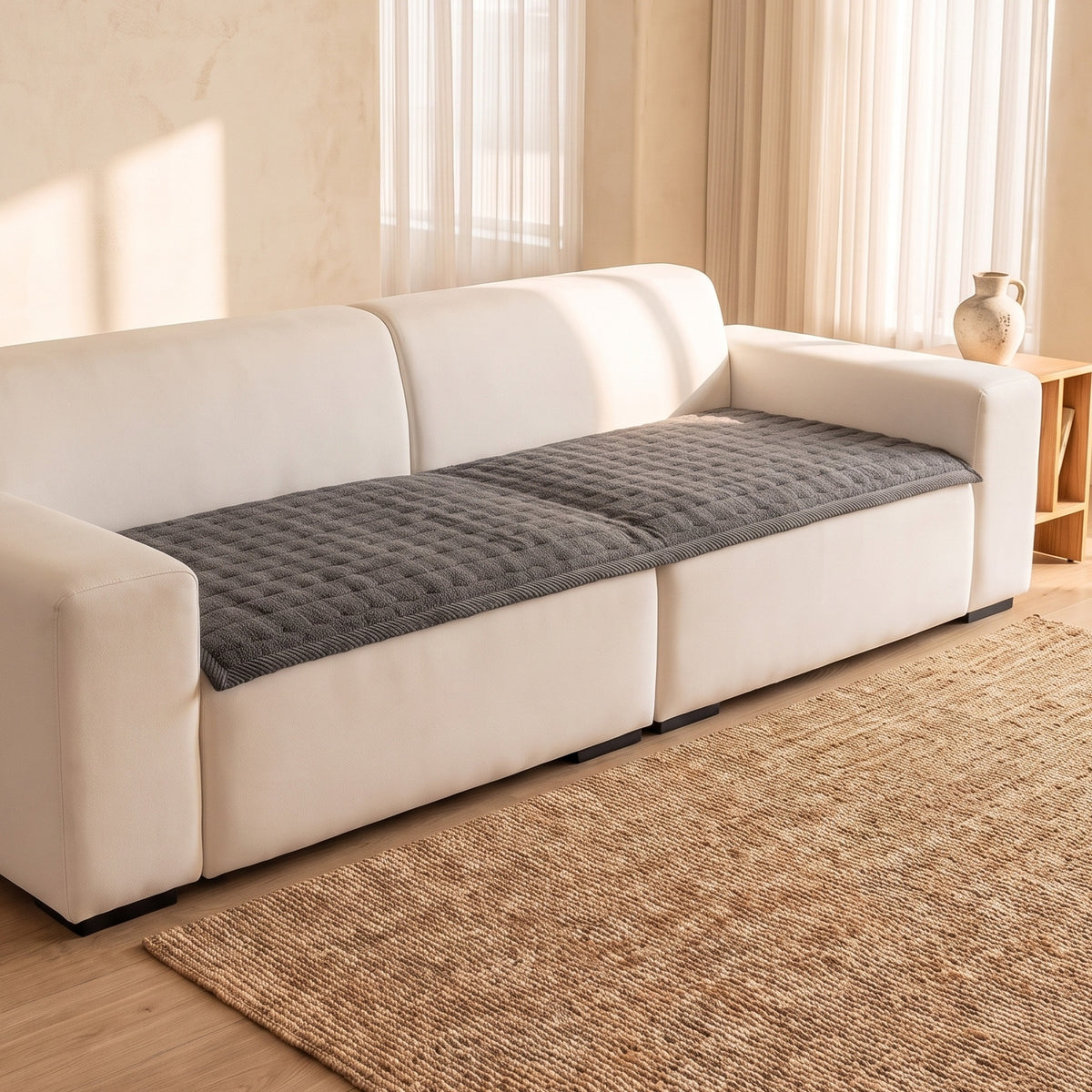 Sofa Seat Cover in Charcoal on a sofa