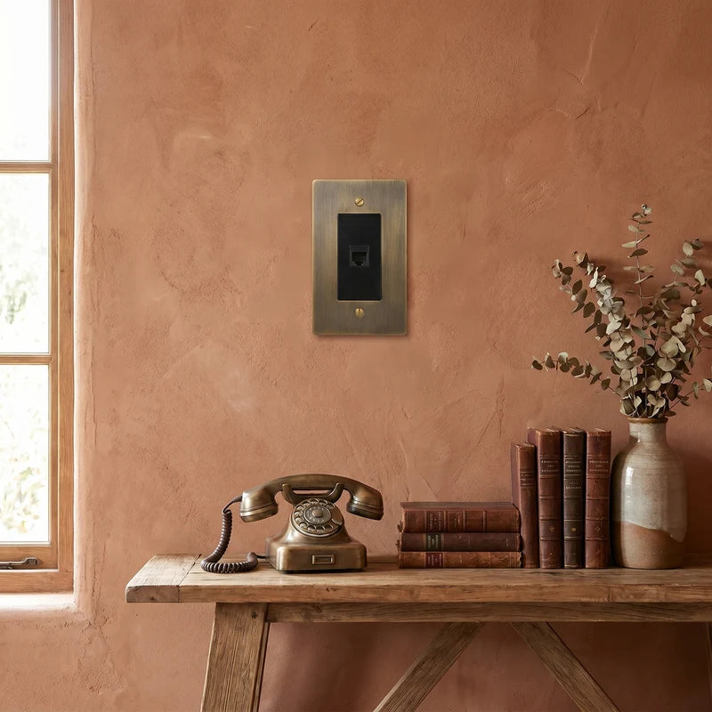Brass Wall Plate, TV, Phone and Internet, Retro Panel