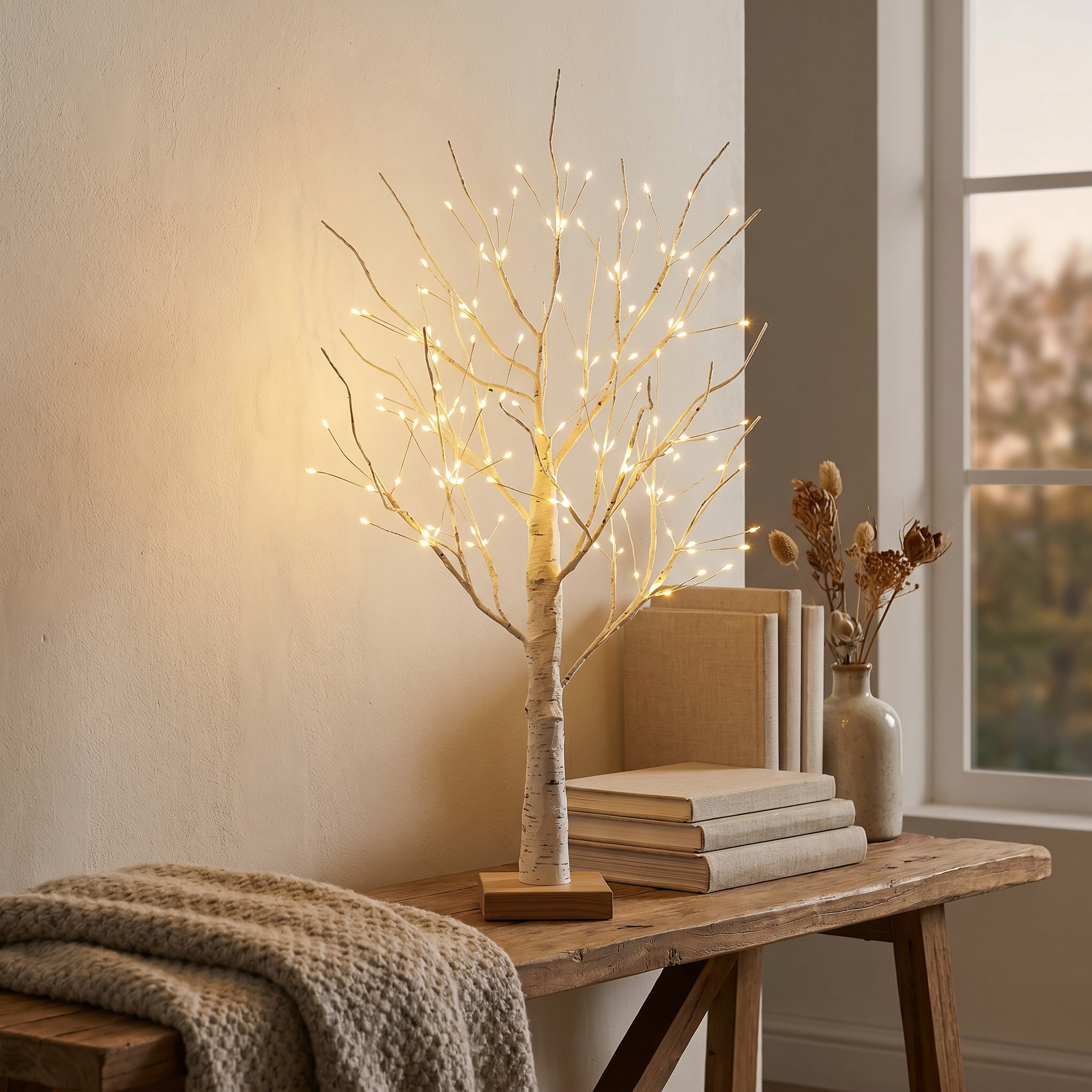Birch Tree Light, 144 Warm White LEDs, Flexible Branches, AA Battery