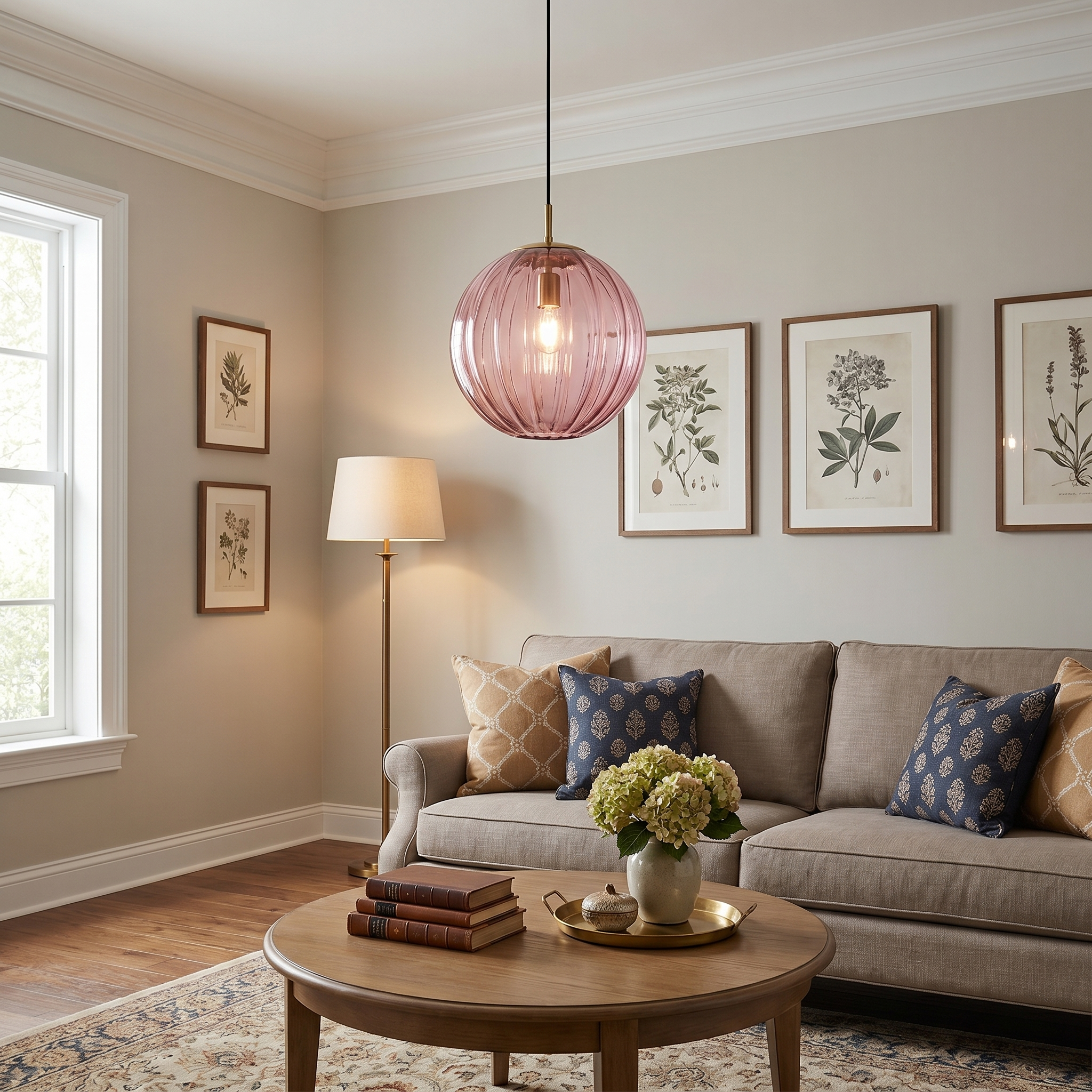 Adeline Pendant Light, Stained Glass Ball Shade