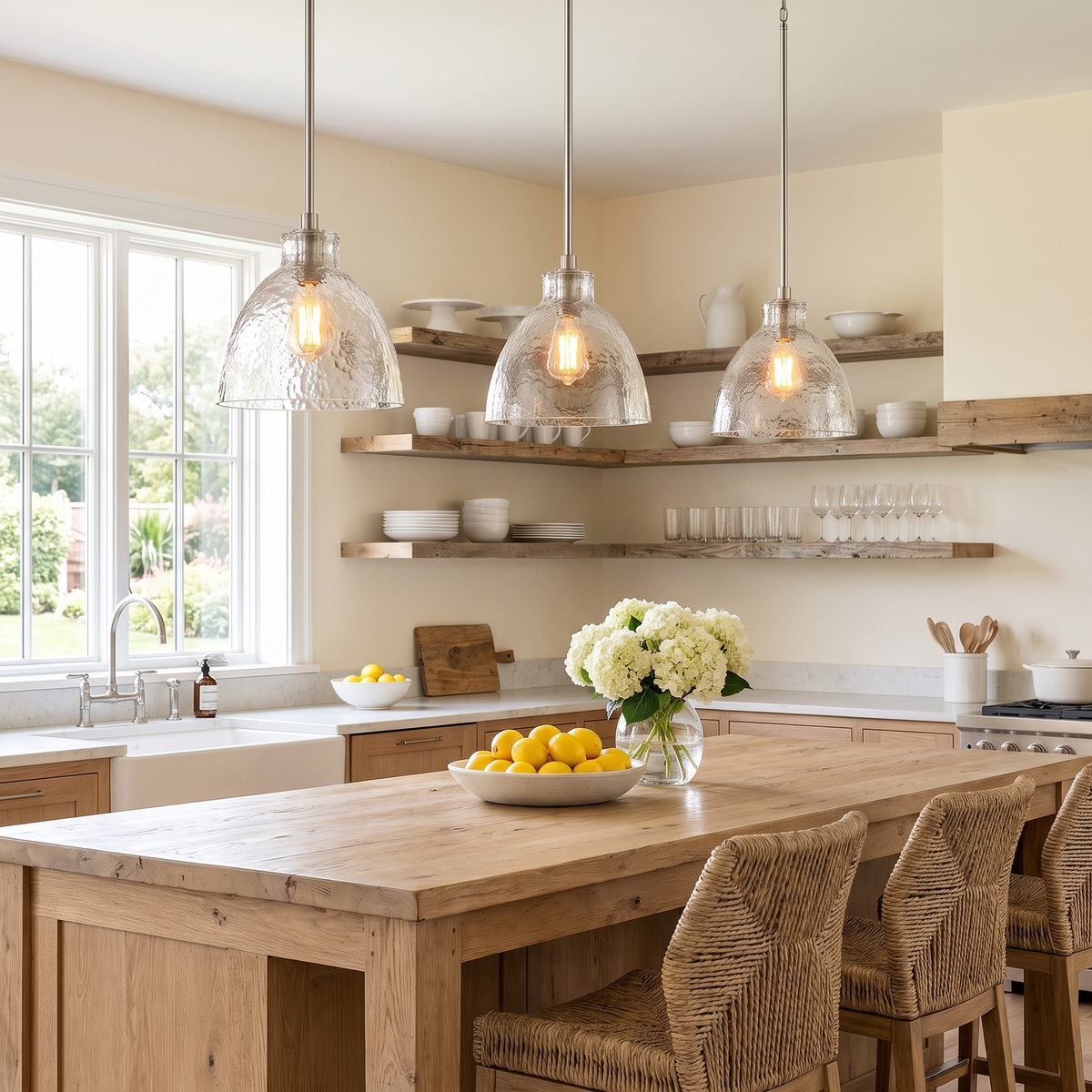 Celeste Farmhouse Hammered Glass Pendant, Dome Shade
