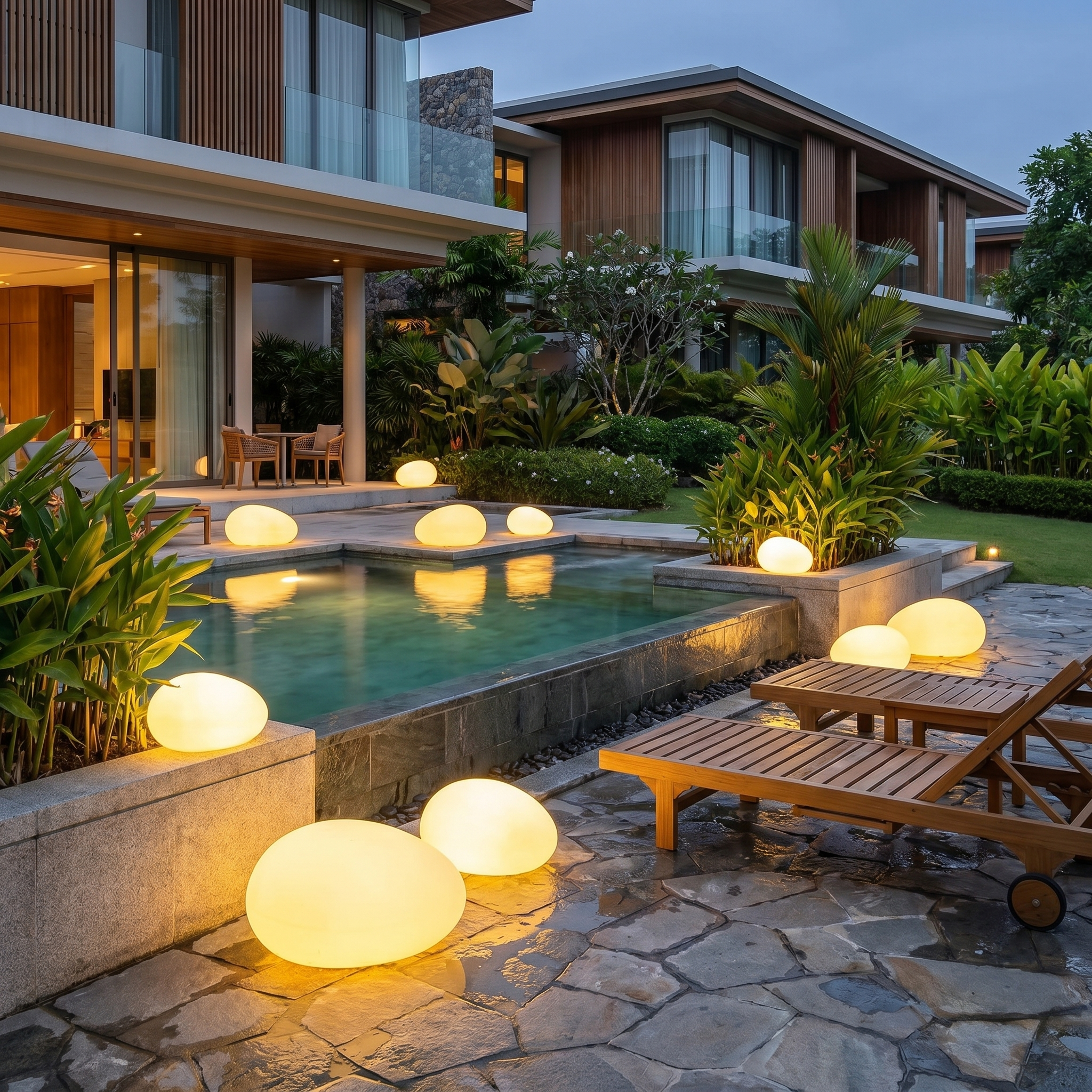 Cobblestone Garden Light, 16-Color LED, Remote Control, USB-C or Solar