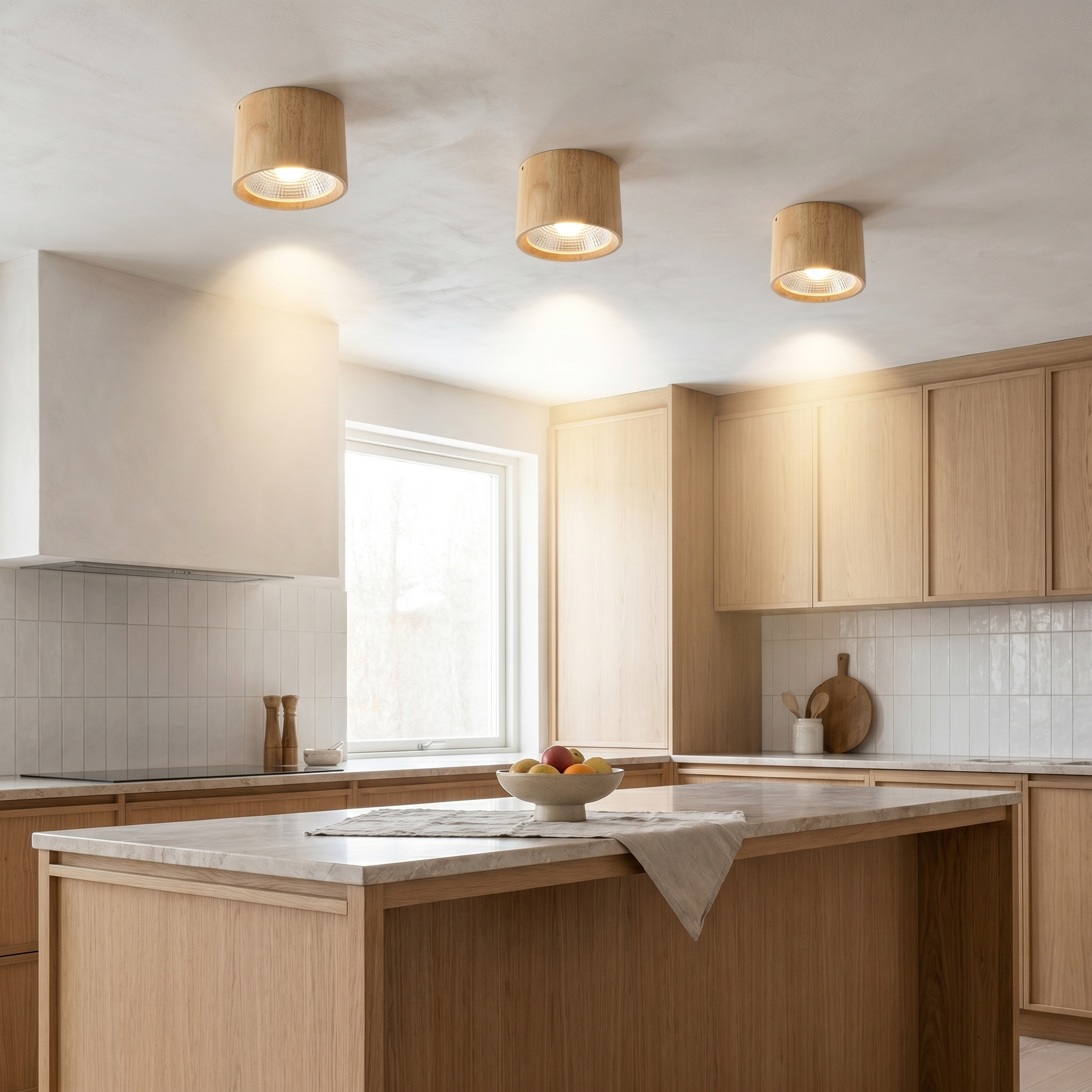 Cylinder LED Flush Mount Ceiling Light, Iron, Two Sizes, Black White or Wood