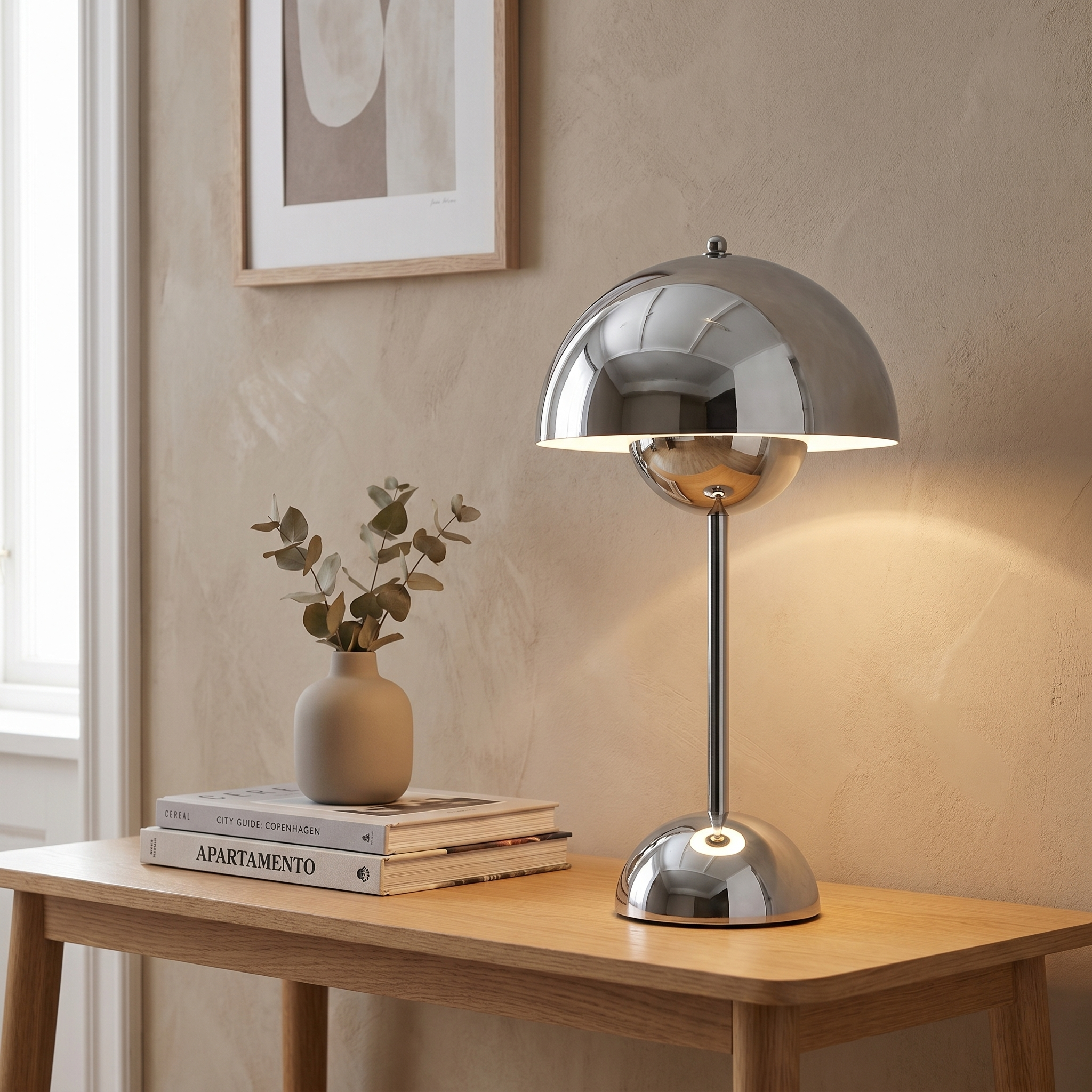 Chrome Table Lamp, Touch Dimmer, PE and Acrylic, USB Rechargeable, 3W