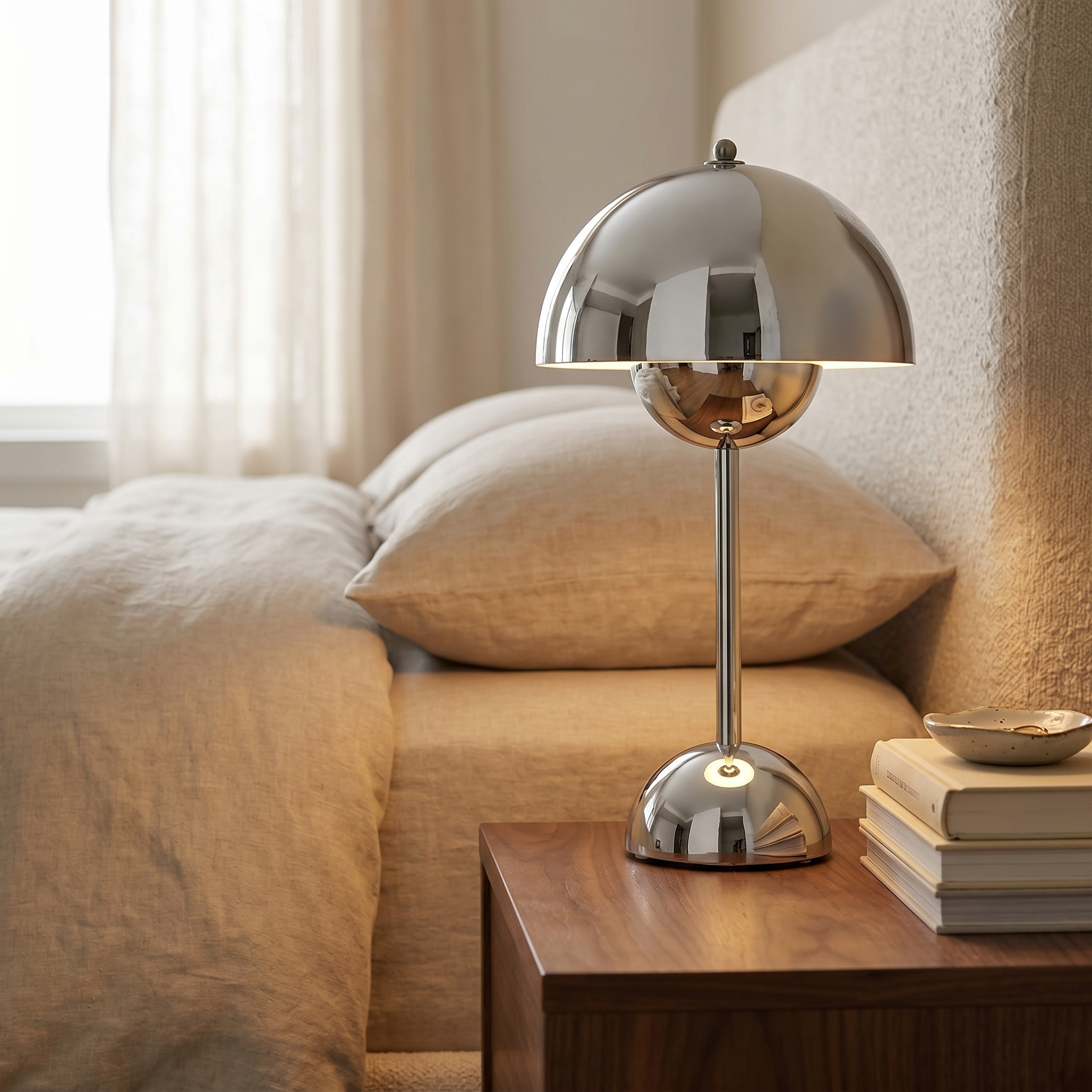Chrome Table Lamp, Touch Dimmer, PE and Acrylic, USB Rechargeable, 3W