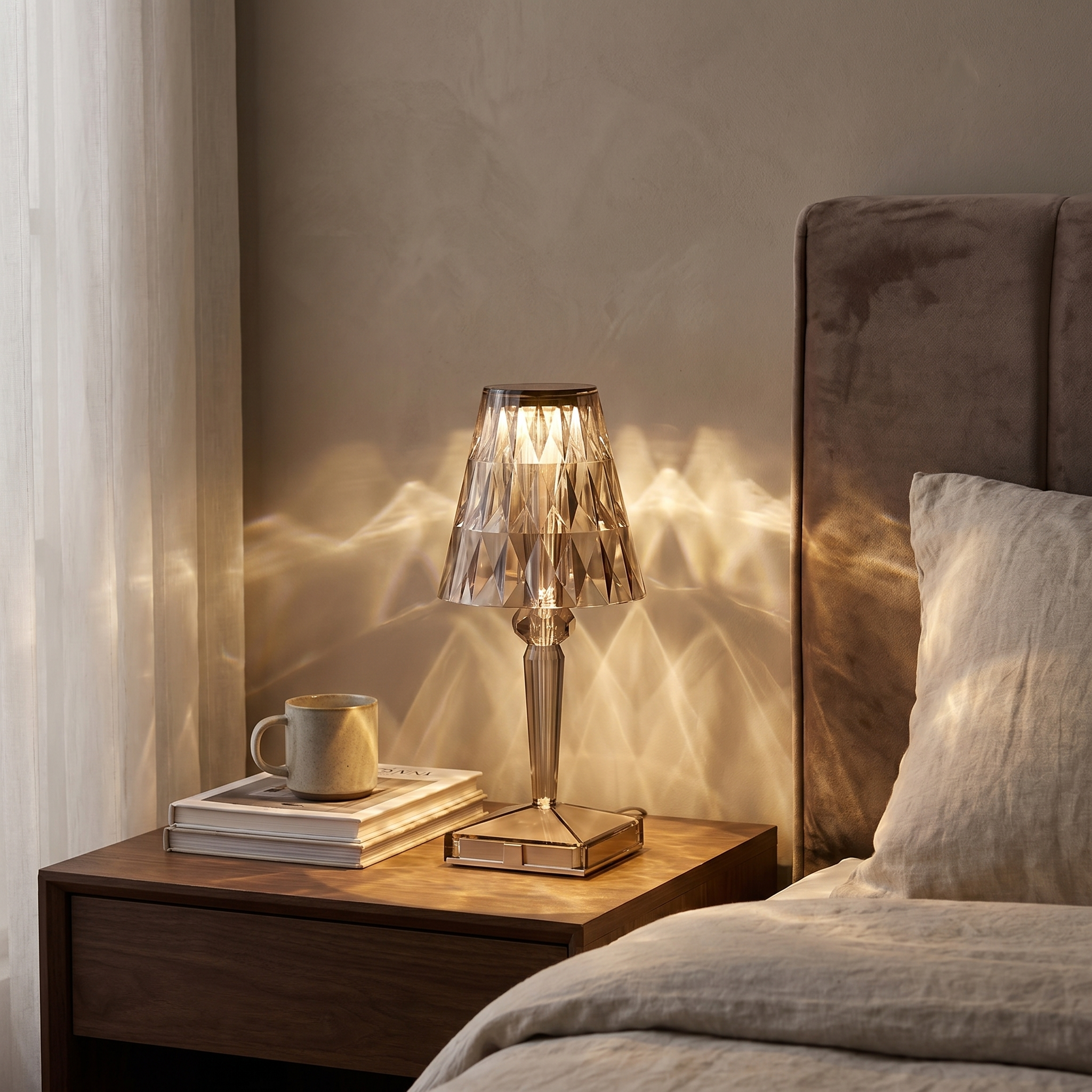 Crystal Table Lamp, Three-Mode Touch Control, Acrylic, USB Rechargeable
