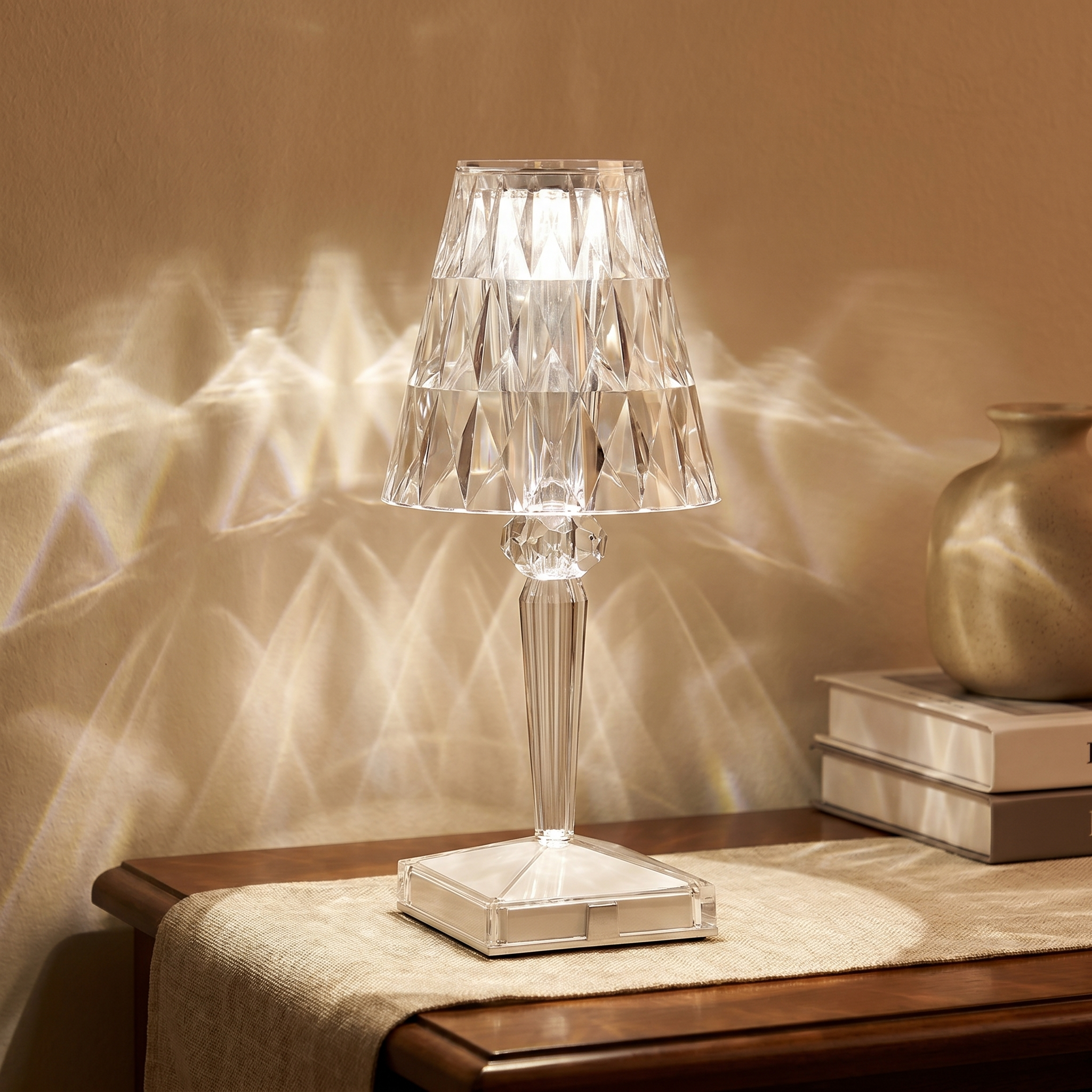 Crystal Table Lamp, Three-Mode Touch Control, Acrylic, USB Rechargeable