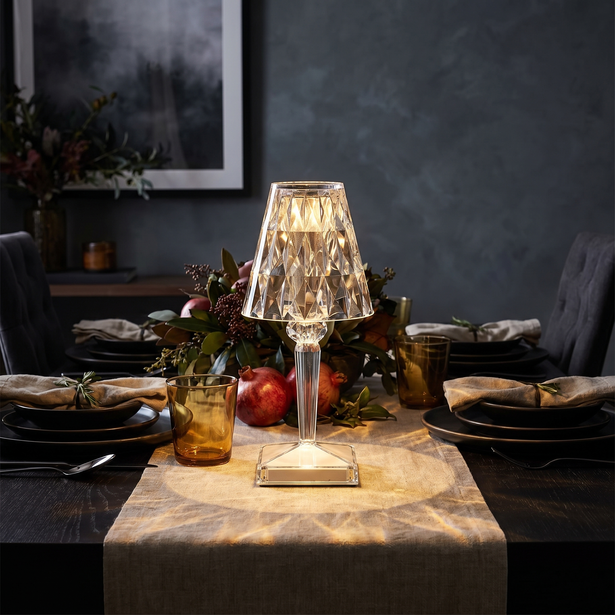 Crystal Table Lamp, Three-Mode Touch Control, Acrylic, USB Rechargeable